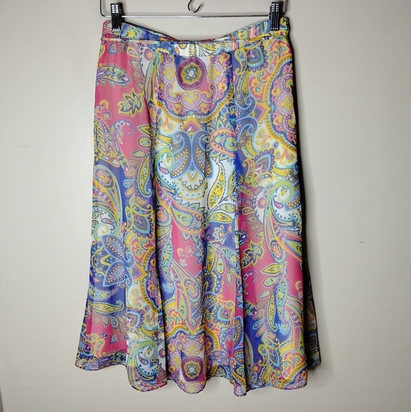 Vintage Y2K Coldwater Creek Chiffon Skirt S/P Boho Cottagecore Paisley Lined - Picture 6 of 9